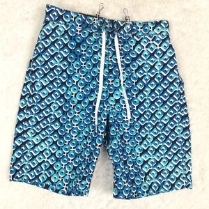 Merona Mens Swim Trunks Swimwear Bermuda Shorts Blue Geometric Print Surf S